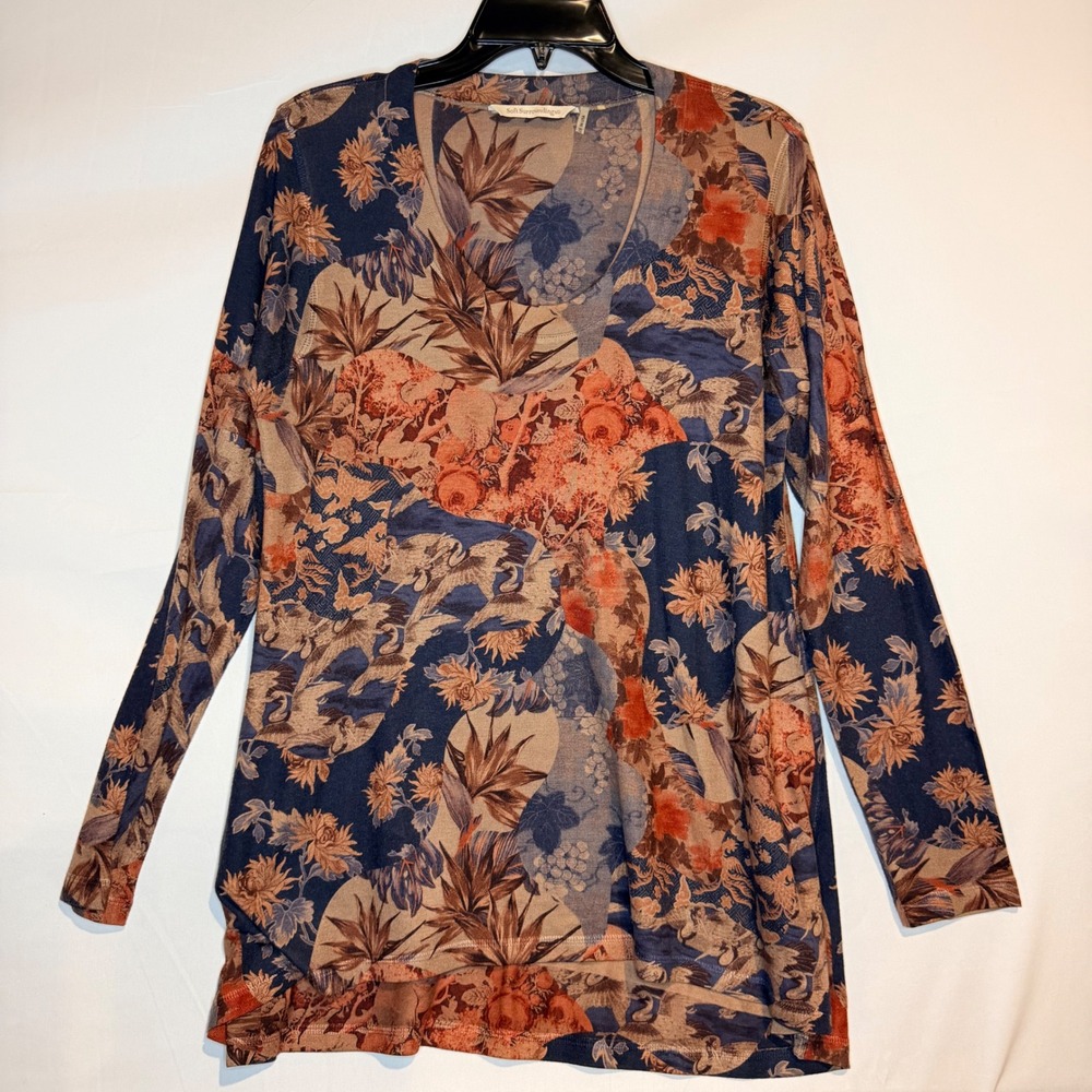 Soft Surroundings Floral Botanical Scoop Neck High Low Top Multi Color 2AB99